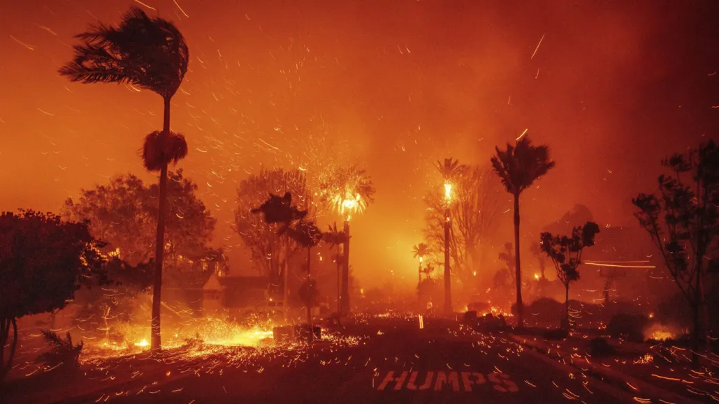 The spreading fire in the Pacific Palisades neighborhood in Los Angeles