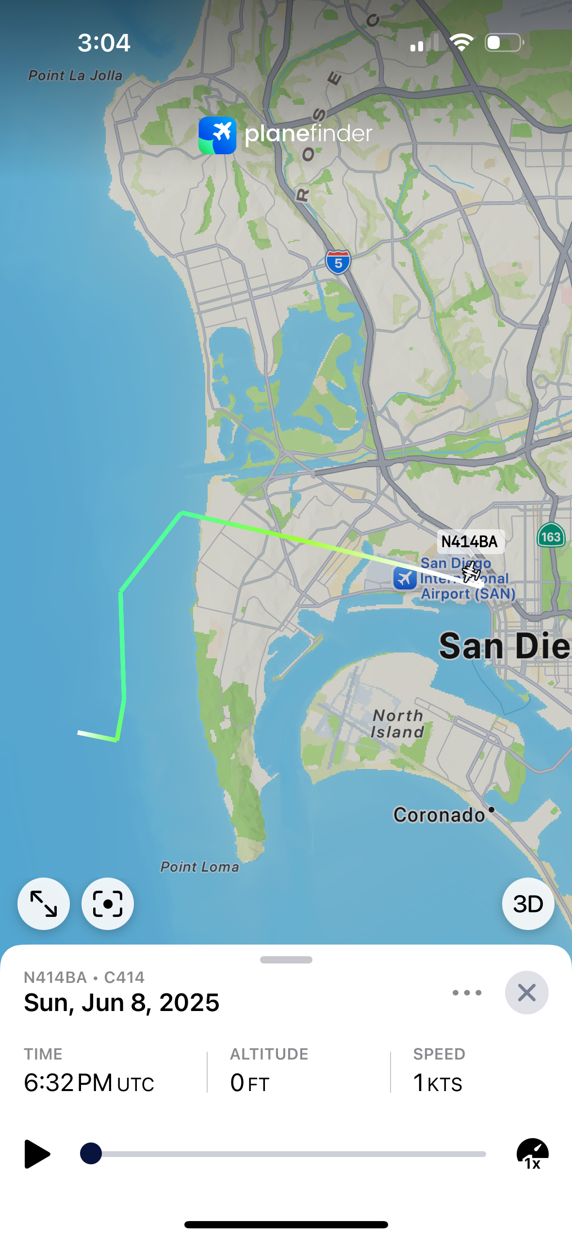 screenshot of flight path