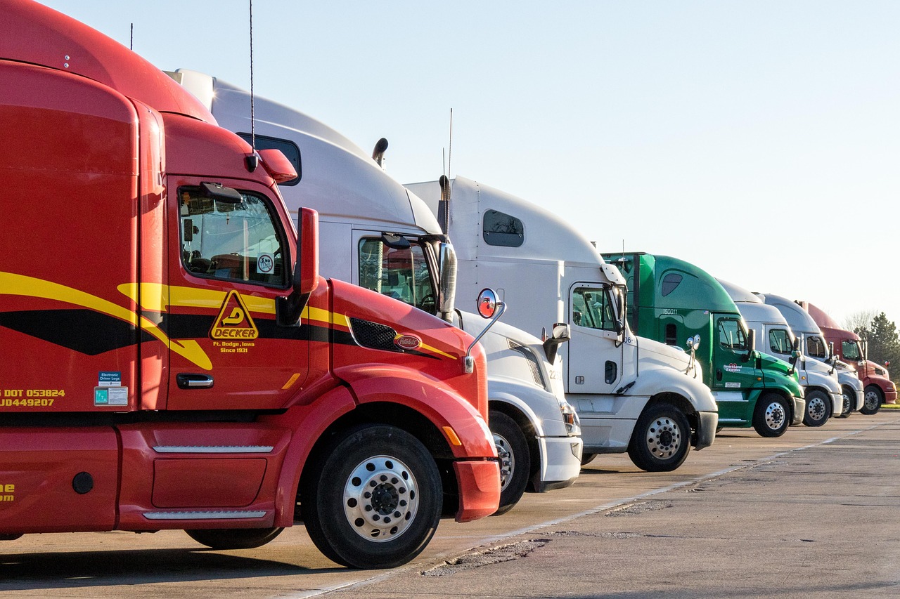 semi trucks in a row
